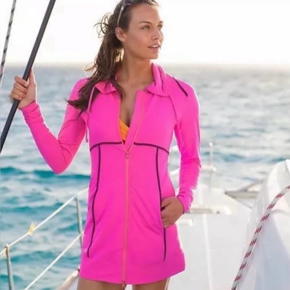 ATHLETA SPINAKER SUN ZIP UP JACKET hot pink size small athletic